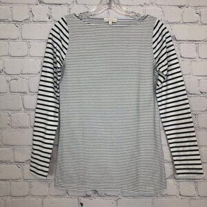 Ann Mashburn 100% Cotton White Black Striped Tee Size XS Long Sleeve
